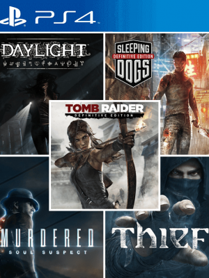 5 juegos en 1 Sleeping Dogs mas Thief mas Tomb Raider Definitive Edition mas Murdered Soul Suspect mas Daylight PS4