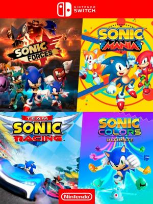 4 juegos en 1 Sonic Forces mas Sonic Mania mas Team Sonic Racing mas Sonic Colors Ultimate - Nintendo Switch