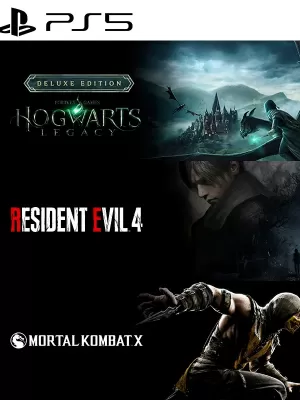 3 Juegos en 1 Hogwarts Legacy Digital Deluxe Edition mas Resident Evil 4 Remake mas Mortal Kombat X PS5